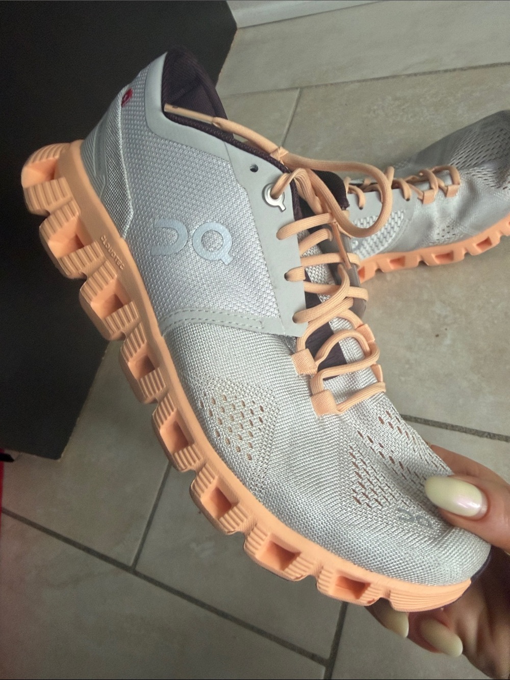 On Running Women’s Cloudstyle Sneakers - Light Gray with Peach Accents